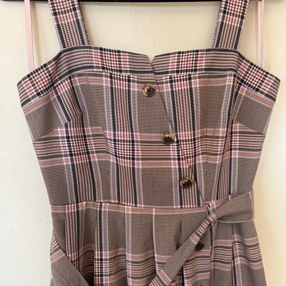 Anthropologie Gal Meets Glam Madison Brown Plaid Midi Dress Square Neck Size 2 - Picture 5 of 9